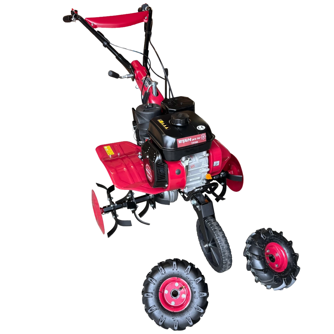 Order a The ultimate heavy-duty rear tine rotavator. The TP500 features a powerful 6.5HP engine, two forward speeds, and a reverse action for unmatched control. VARIABLE WIDTH: Cultivate from 640mm up to a massive 840mm. HEAVY DUTY: Twin-belt drive system for the toughest soils. GUARANTEED: Includes our 3-Year UK Domestic Warranty.